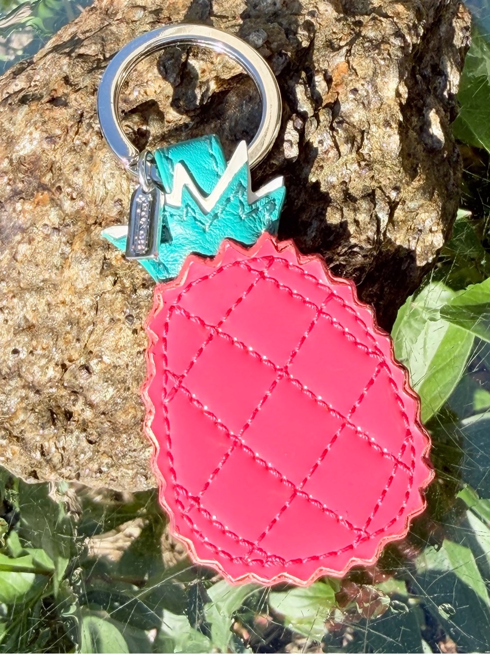 Coach Vintage Pineapple Leather Bag Charm Keychain Pink Multi Charm Key Fob